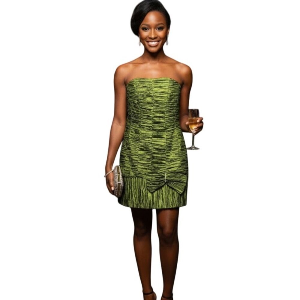 VTG Jessica McClintock Strapless Ruched Mini Cocktail Dress 2 Green Satin Hoco